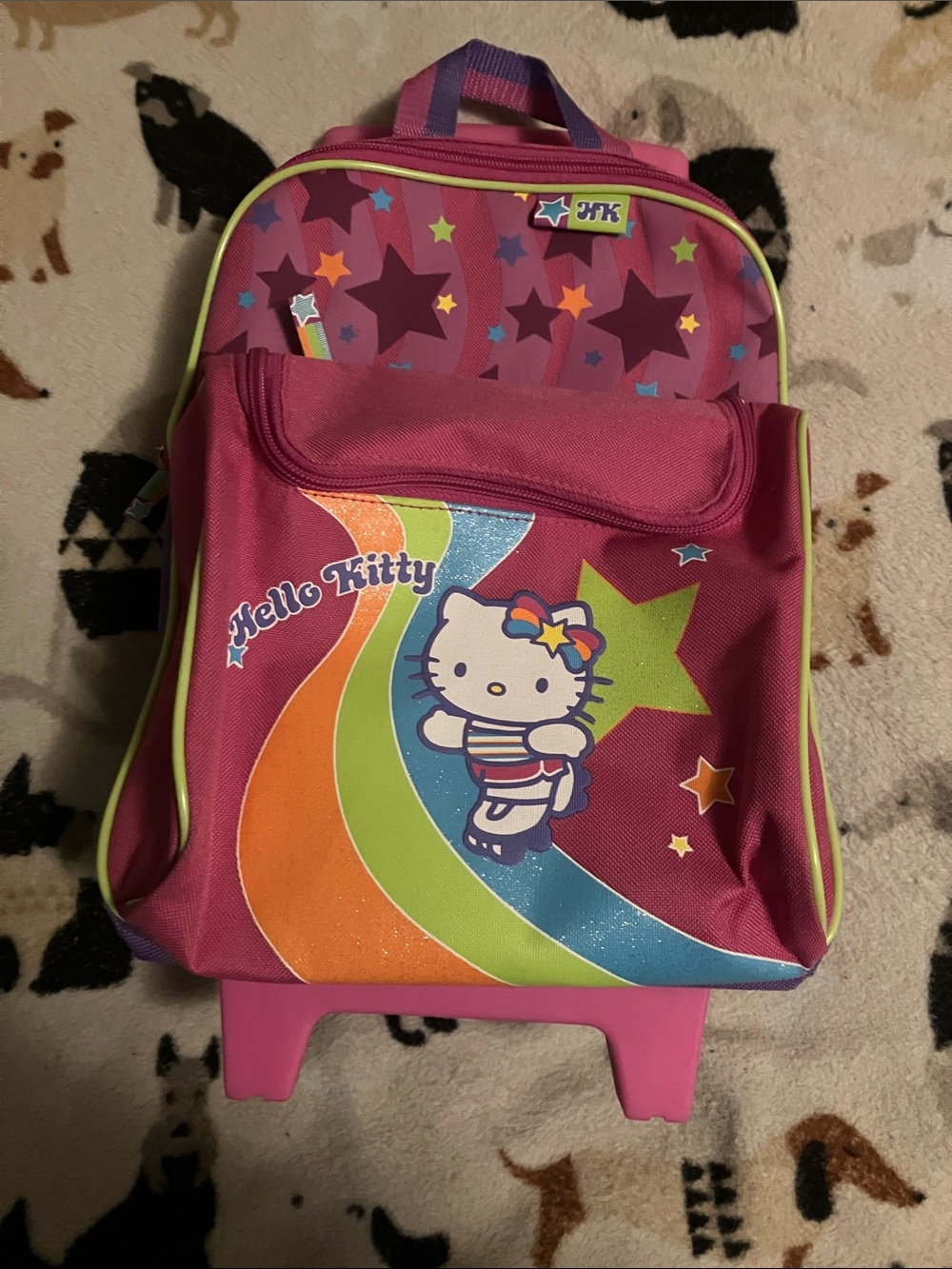 Hello Kitty Sanrio Pink Rainbow Star Rolling Backpack Y2K